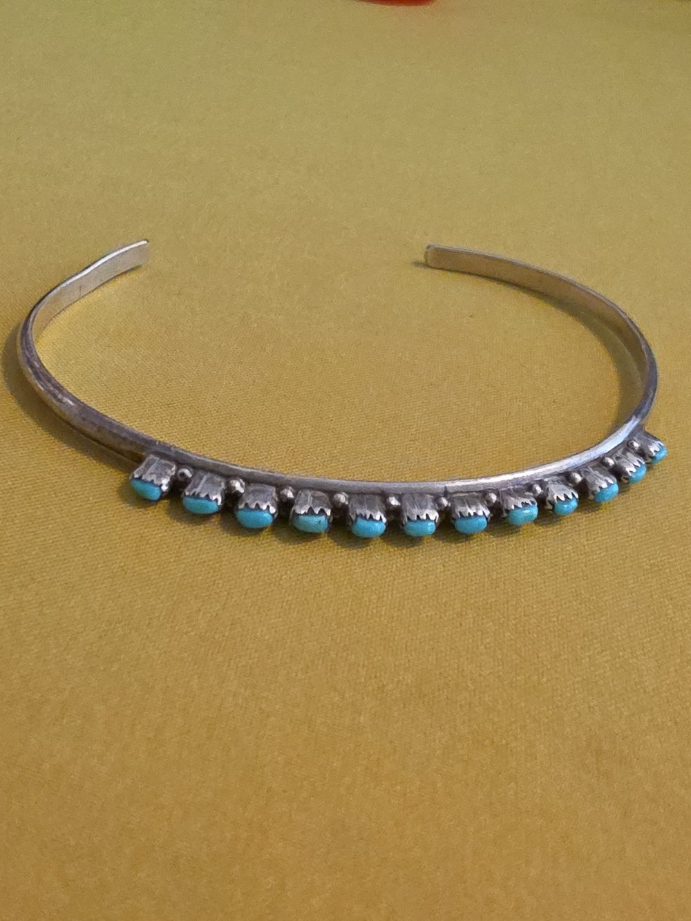 Sterling Silver Cuff Bracelet w/ Turquoise Accent Stones - Inscribed "BCT ZUNI"